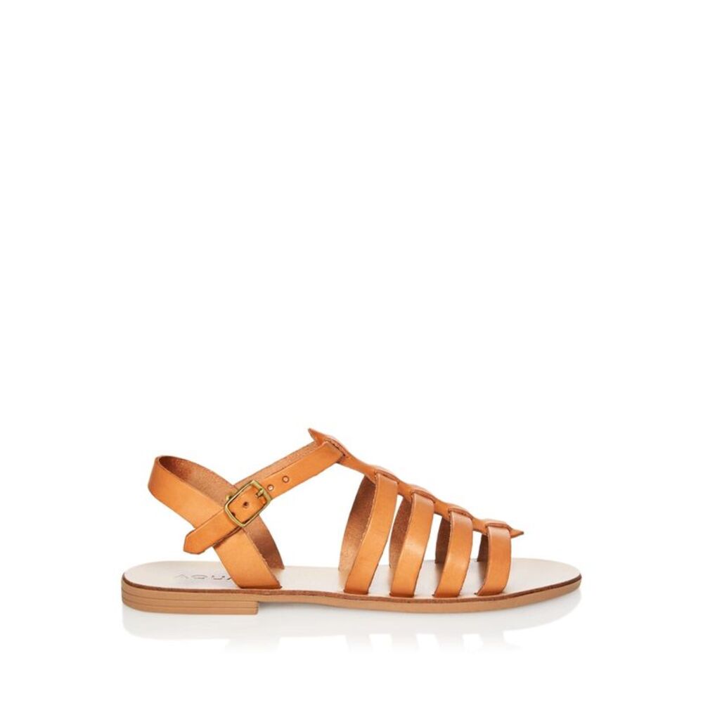 AQUA Womens Beige Strappy Emmie Round Toe Buckle Leather Slingback Sandal 9